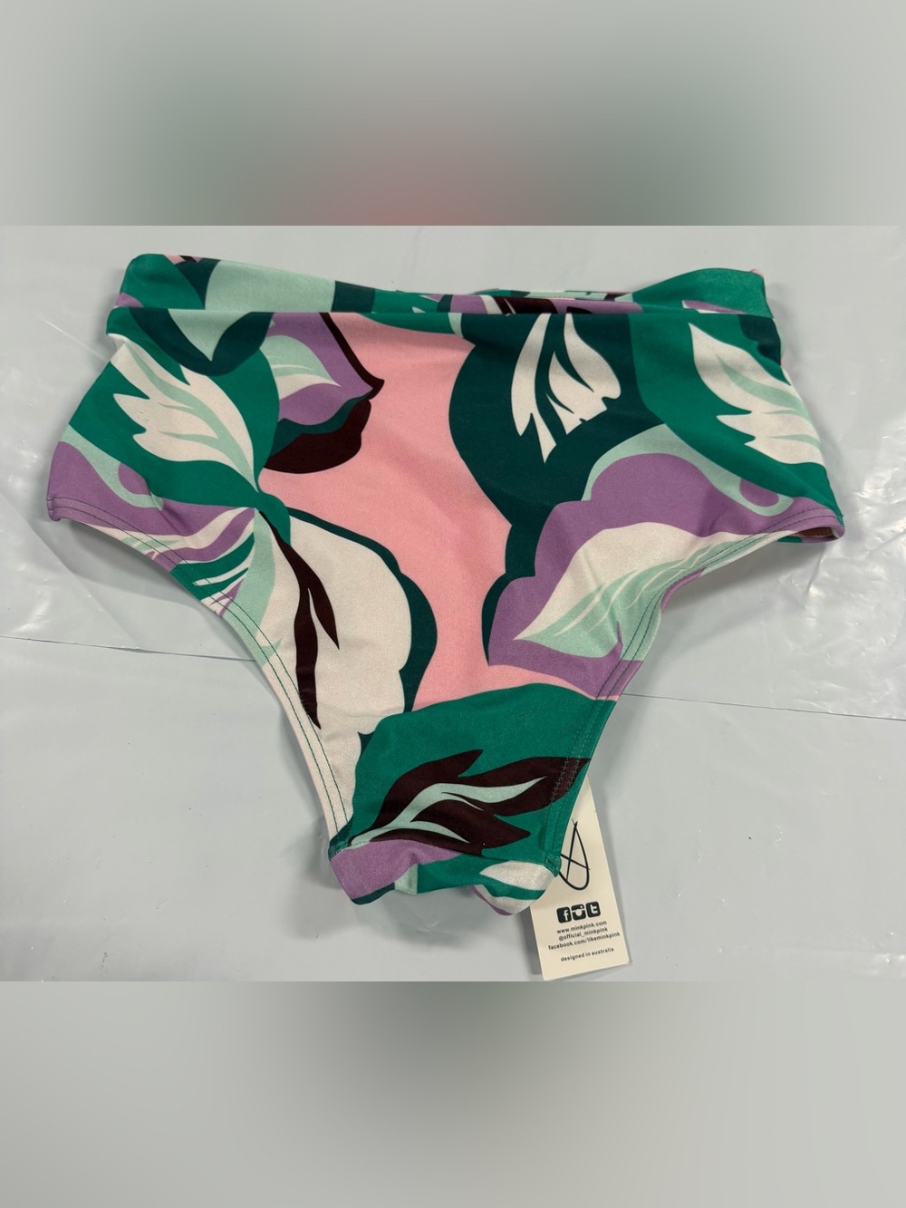 High-Waist Floral Print Swim Bottom in Pink & Teal L70-510 - Picture 4 of 4